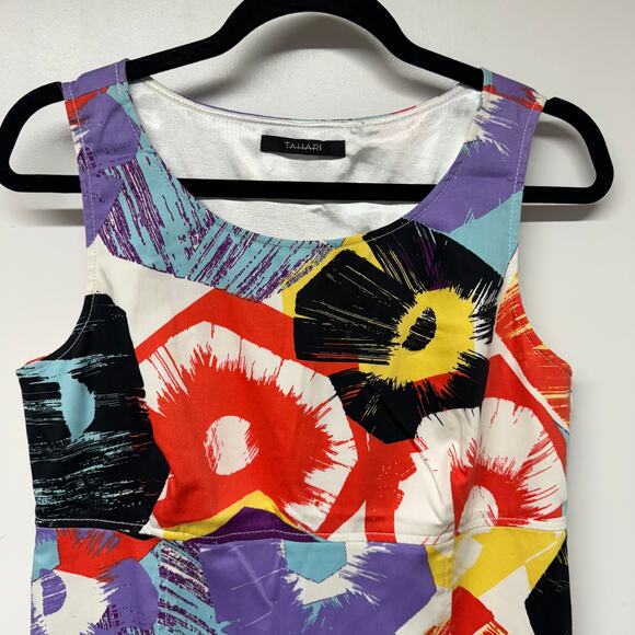 Tahari Womens Large Floral Print Sheath Sleeveless Dress Medium Stretch Cotton - Picture 3 of 11